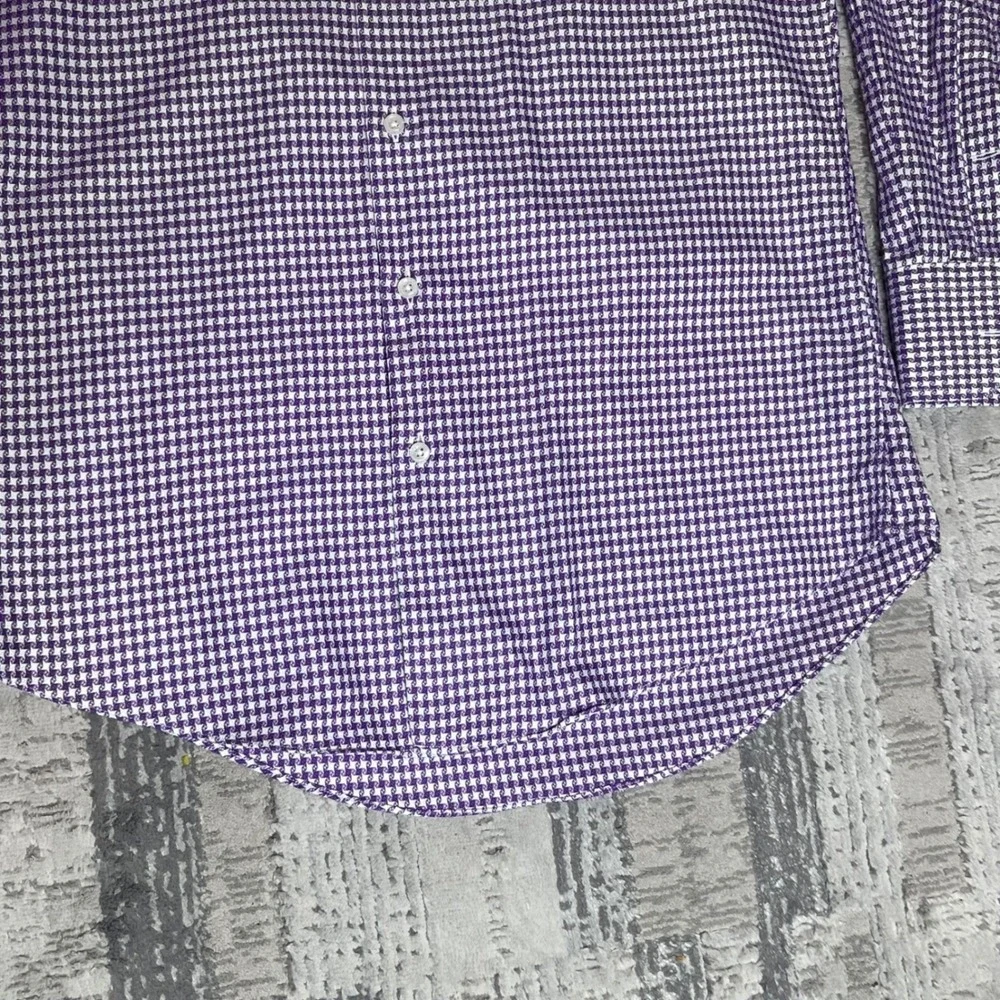 Neiman Marcus Mens Purple Spread Collard Houndstooth Trim Fit‎ Shirt 15.5 34/35